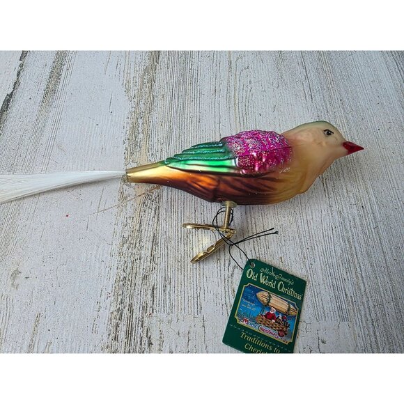 OWC old world large frosted songbird clip bird glitter spun glass ornament Xmas - Picture 1 of 9
